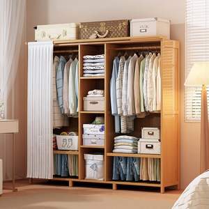 Armoire simple en bambou, autoportante, avec portes coulissantes, grande capacité de rangement pour chambre à coucher - Product Image 2