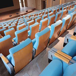 Chaises de salle de conférence pliantes en tissu avec logo personnalisé gratuit, chaises d'église bleues, fauteuils d'église, chaises d'auditorium avec bureaux d'écriture - Product Image 3