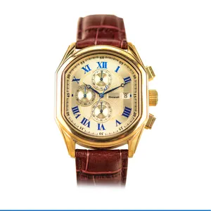 Fashion Business Watch Men's Rectangular Multifunctional Quartz Watch Leather Strap Watches