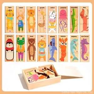 Skill-Building Learning Board Game Wooden Natural 48 Pieces Jigsaw Puzzles With <b>Storage</b> <b>Box</b> for <b>Kids</b> Recognize Animals - Product Image 5