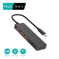 Hub USB-C Portabel 5 in 1 USB 3.2 10Gbps Splitter Pembaca Kartu SD TF Multi Port Adaptor Tipe C untuk Notebook Desktop