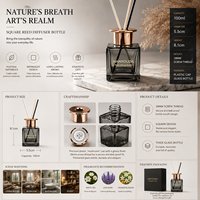 Bouteille diffuseur de parfum carrée en verre fumé noir avec bouchon en métal cuivré, ligne dorée de luxe, conteneur vide pour l'aromathérapie à domicile, logo personnalisé