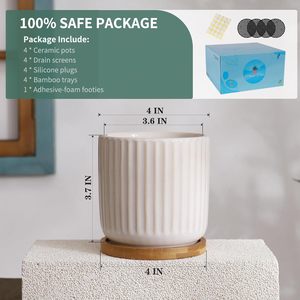 Juego de 4 Macetas de Cerámica MDJ de 4 Pulgadas con Orificios de Drenaje, Diseño Moderno para Uso en Interiores, para Suculentas, Cactus y Hierbas - Product Image 2