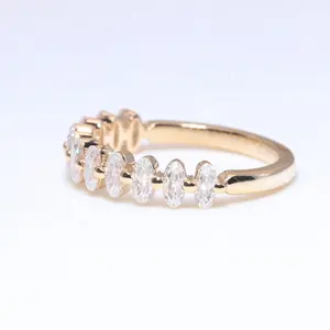 14K Solid Gold Jewelry 2x4mm Oval Cut Moissanite Yellow Gold Wedding Band Ring For Women