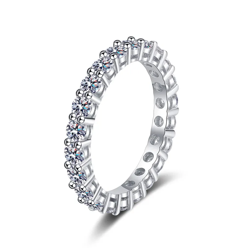 Latest Fashion Jewelry 925 Sterling Silver Moissanite Eternity Ring 2.2CT Round Cut Full Diamond Engagement Ring