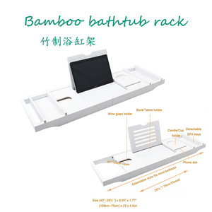 Étagère de bain en bambou 43x9.05x1.77 pouces, extensible, avec support pour livre, téléphone et bougie pour baignoire - Product Image 5