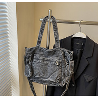 Sac fourre-tout en jean 2-en-1 tendance et décontracté avec mini pochette à monnaie, sac à bandoulière en jean lavable pour femme, usage quotidien