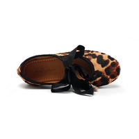 Chaussures plates décontractées légères pour femmes, style Mary Jane, à bout carré, en satin imprimé léopard, avec ruban