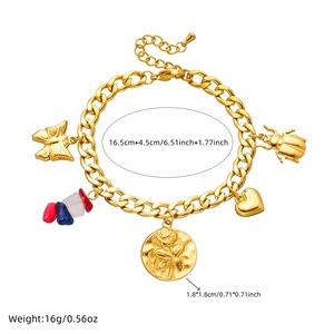 Fashion Charm Bracelet Gold Tone Chain With Butterfly Heart Rose Pendant Colorful Beads Unisex Jewelry Gift - Product Image 4