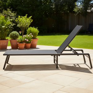 Tumbona Ajustable para Exteriores, Color Gris Oscuro, Metal, Textilene, Cojín, Reclinable Manual, Diseño Contemporáneo, Muebles de Patio - Product Image 2