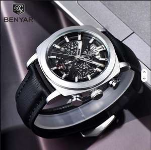 Nuevo Reloj BENYAR BY-5205 para Hombre, Marca de Moda, Correa de Cuero, Resistente al Agua, Deportivo, Cronógrafo de Cuarzo, 2025 - Product Image 6