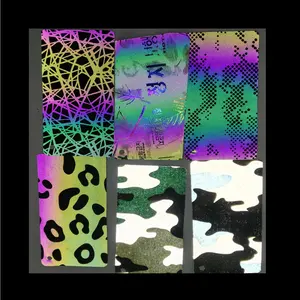 rainbow iridescent color camouflage print bag spandex fleece waterproof fabric heat reflective breathable material for handbag