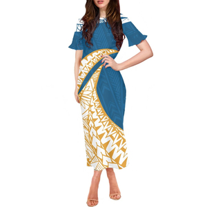 Color Block Ruffle Sleeves Dress Summer Samoa Tribal Vintage Clothing Islander Mujeres Vestidos al por mayor Faldas largas personalizadas - Product Image 1