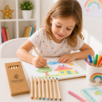 Ensemble de 6 crayons de couleur miniatures dans une boîte en papier kraft, crayons de couleur en bois non toxiques pour enfants, idéal pour les écoles et les voyages