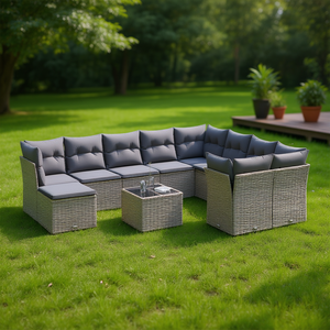Ensemble de canapés de jardin en rotin gris avec housses amovibles, mobilier d'extérieur au design contemporain - Product Image 3