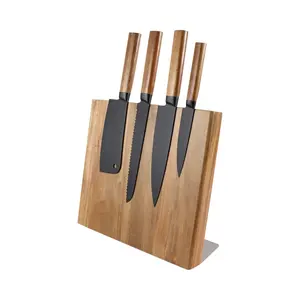 Acacia Wood Magnetic Knife Holder With Strong Magnets Wood Knife Block Holder With Stainless Steel Stand For Knife
