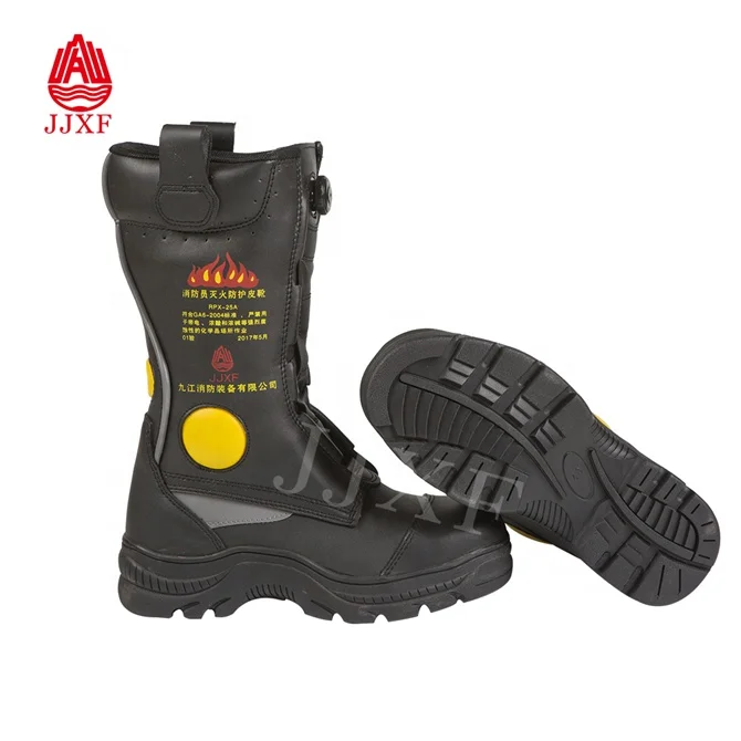 Black Leather Heat Insulation Steel Toe Fire Fighter Boots