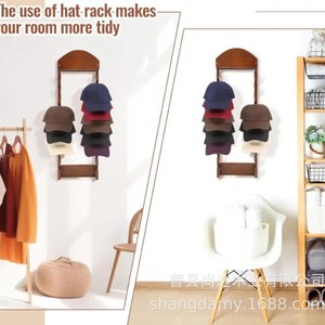 Solid wood wall-mounted baseball cap storage rack, creative multi-tiered hat display rack for home use, vertical hat rack. - Product Image 2
