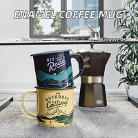 Mug à café en émail réutilisable classique de 12 oz avec cuillère, logo personnalisé imprimé, cadeaux d'affaires, compatible lave-vaisselle, thermique de voyage, vente en gros