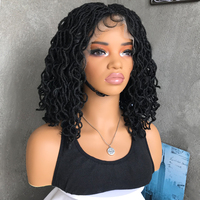 Perruque synthétique courte à tresses africaines en faux locs, perruque à dentelle complète, perruque bob tressée pour femmes, vente en gros, 12 pouces, cheveux bouclés torsadés