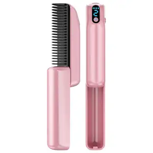 New Negative Ion Hair Straightener Brush Retractable Storage No Hurt Curly Hair Care Dual-Use Portable Lazy Curling Iron