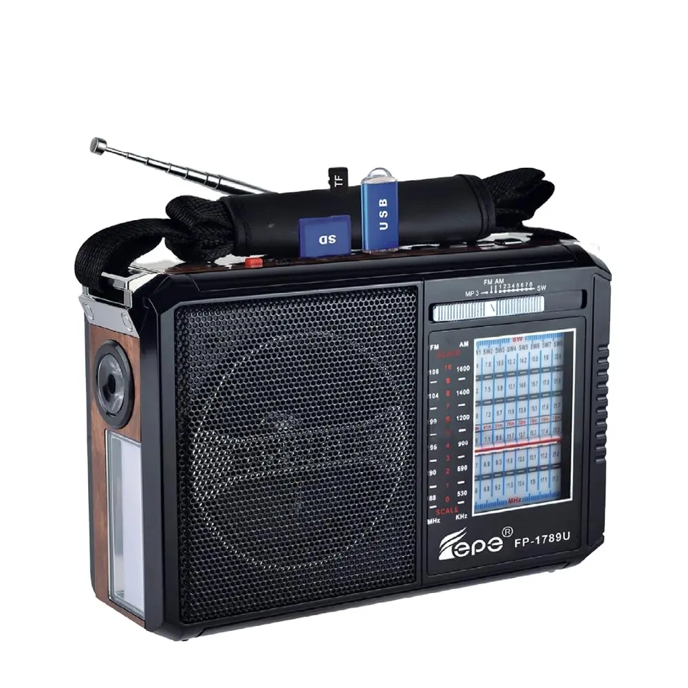 Am fm sw receptor de rádio de ondas curtas, portátil, recarregável, multi band, com usb, rádio portátil FP-1789U