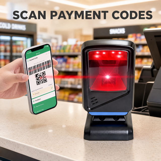 D46 Automatic Omnidirectional Big Window 2D Barcode Usb Qr Code Reader Wired Desktop Price Barcode Scanner for Supermarket