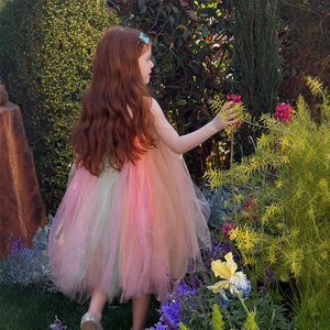 Vestido <span class=keywords><strong>de</strong></span> Playa Arcoíris <span class=keywords><strong>TUTU</strong></span> <span class=keywords><strong>de</strong></span> Malla <span class=keywords><strong>de</strong></span> Poliéster con Tirantes Estilo Princesa para Niña, Color Naranja, Nueva Colección Verano 2025 - Product Image 3