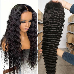 Perruques Lace Front en cheveux humains brésiliens, longues, bouclées profondes, style afro, avec raie centrale, pour femmes européennes et américaines, vente en gros, noires - Product Image 2