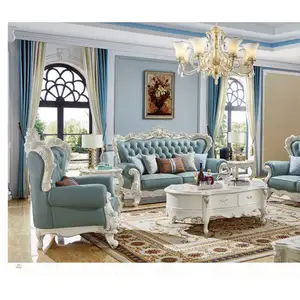 High Quality Custom European Style 1+2+3 Seater Solid Wood Combination Couch Royal Classic Living Room Leather Sofa