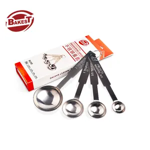 Bakest 4 pçs/set Colher De Medição De Aço Inoxidável 1.25/2.5/5/15ml Conjunto Colheres De Farinha De Açúcar Com Caixa De Logotipo Personalizado