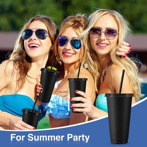 Gobelets en plastique réutilisables de 24 oz avec couvercles et pailles, personnalisables avec logo, <span class=keywords><strong>noirs</strong></span>, en gros, pour fêtes et voyages - Product Image 5