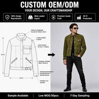 Blouson moto en daim délavé vert olive pour homme, style vintage, effet usé, poches zippées, streetwear, vêtement d'extérieur