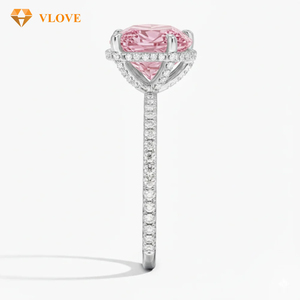 <span class=keywords><strong>Bague</strong></span> de fiançailles en <span class=keywords><strong>or</strong></span> blanc massif 14 carats VLOVE avec diamant rose fantaisie cultivé en laboratoire, sertie de pierres pavées sur le côté, <span class=keywords><strong>bague</strong></span> solitaire pour femme, bijoux fins - Product Image 4