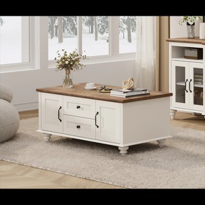 Bàn cà phê bằng gỗ màu trắng hiện đại với ngăn kéo và Tủ lưu trữ bảng trung tâm hình chữ nhật để trang trí phòng khách - Product Image 1