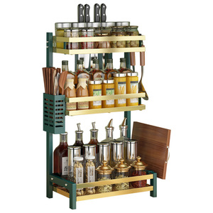 Estante de Almacenamiento para Cocina, Organizador de Condimentos para Encimera con Portacuchillos, Estante Multifuncional Tamaño L con Tapa Metálica - Product Image 1