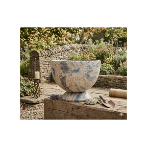Pot de fleurs en fibre de verre sur pied, finition marbre, prêt à être expédié, pour jardin, terrasse ou aménagement paysager extérieur. - Product Image 1