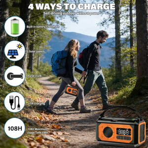 Kit de survie d'urgence ultime, radio météo AM/FM/NOAA à manivelle solaire, alarme SOS, lampe de poche, chargeur de téléphone, protection contre les tempêtes, IP65 - Product Image 4