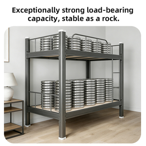 Industrial Style Metal Bunk Bed Thickened Steel Frame Double Bed with Anti-Fall Guardrail BS EN 14073 Compliant Customizable - Product Image 6