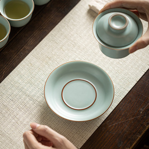 Soporte de cerámica Ru Ware para tetera, color cian, bandeja redonda para preparación en seco, para tetera, tazón con tapa, plato para frutas, plato para aperitivos de té - Product Image 2