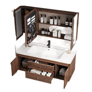 Nouveau meuble <span class=keywords><strong>de</strong></span> salle <span class=keywords><strong>de</strong></span> bain en noyer 48 pouces meuble <span class=keywords><strong>de</strong></span> salle <span class=keywords><strong>de</strong></span> bain mural avec miroir anti-désembuage - Product Image 4
