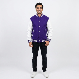 Veste Letterman Varsity vintage bleu blanc corps en laine manches en cuir véritable patchs personnalisés CollegeBaseballjacket pour hommes - Product Image 1