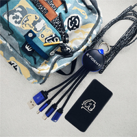 Kabel Pengisi Daya 3 in 1 Multi Universal Pendek dengan Gantungan Kunci USB untuk Perjalanan, Kabel Pengisi Daya Portabel Berbahan Nilon Kepang dengan Logo LED