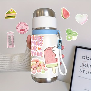 100 pegatinas de PVC impermeables con diseño de dibujos animados, bonitas, rosas y verdes, estilo VSCO, con grafiti, troqueladas e impresas para decoración de portátiles, botellas y comida Kawaii - Product Image 5