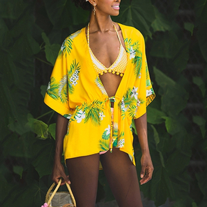 OEM cómodo 100% seda Faus Palm jadeando estilo <span class=keywords><strong>Kimono</strong></span> pijamas de <span class=keywords><strong>manga</strong></span> corta para las mujeres - Product Image 4