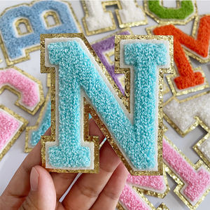 8CM A-Z ferro sulle lettere lettera di ciniglia borse fai da te abbigliamento asciugamano glitterato lettere dell'alfabeto ferro su toppa di ciniglia per uomo donna - Product Image 4