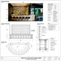 Comptoir de bar incurvé en marbre de style européen, design en métal doré sculpté, vitrine à vin avec rétroéclairage LED pour restaurant de luxe