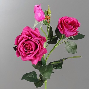 Roses artificielles Meng Jie à 3 têtes, fleurs en soie au toucher hydratant, pour vase de mariage - Product Image 3