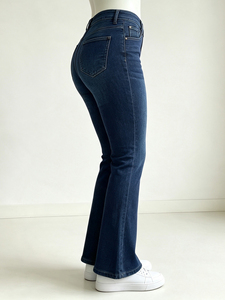 High Waist Stretch Dark Wash Flare Denim Jeans Women's Casual Full Length Solid Polyester/Cotton <b>Y2K</b> Autumn Style - Product Image 5