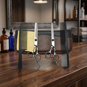 Ensemble de ciseaux de barbier professionnels ASAP, acier inoxydable écologique, manche en plastique, logo personnalisé, soins personnels pour hommes - Product Image 3